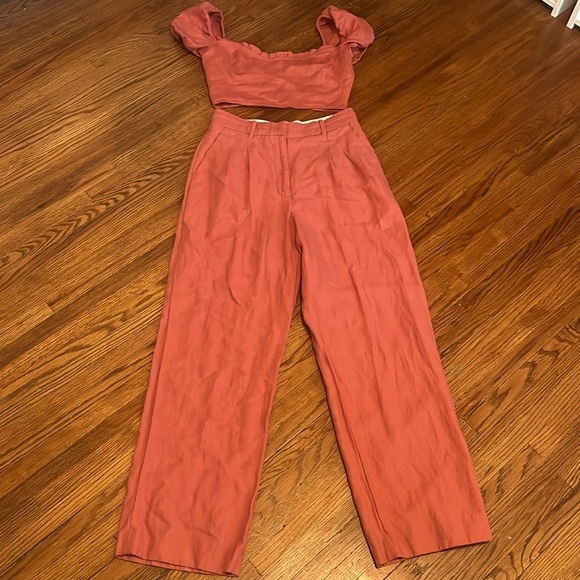 FULL SET Aritzia Wilfred Wander Linen top + pants effortless Warm Sienna Red M 8 - Picture 6 of 8